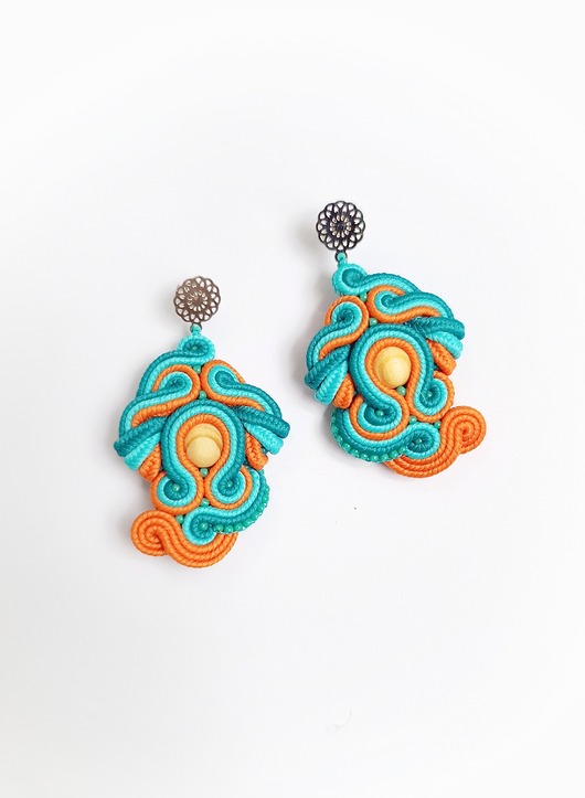 kolczyki soutache Kolczyki sutasz - drewniany koralik
