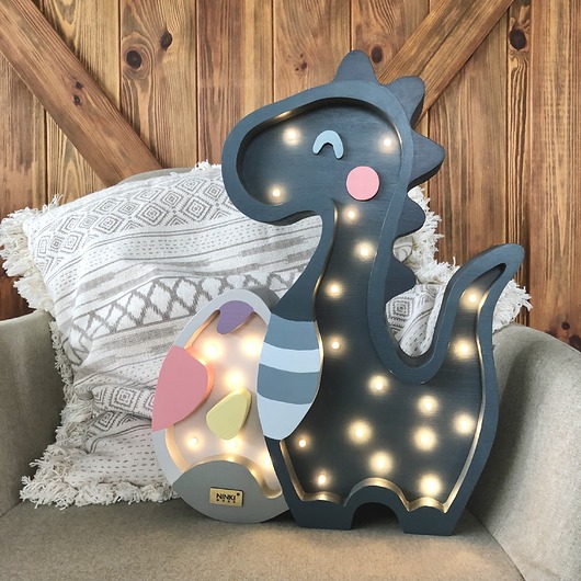 lampy do pokoju dziecka Lampka Drewniana Dinozaur Florek