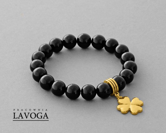 Black jade with clover pendant. Lavoga