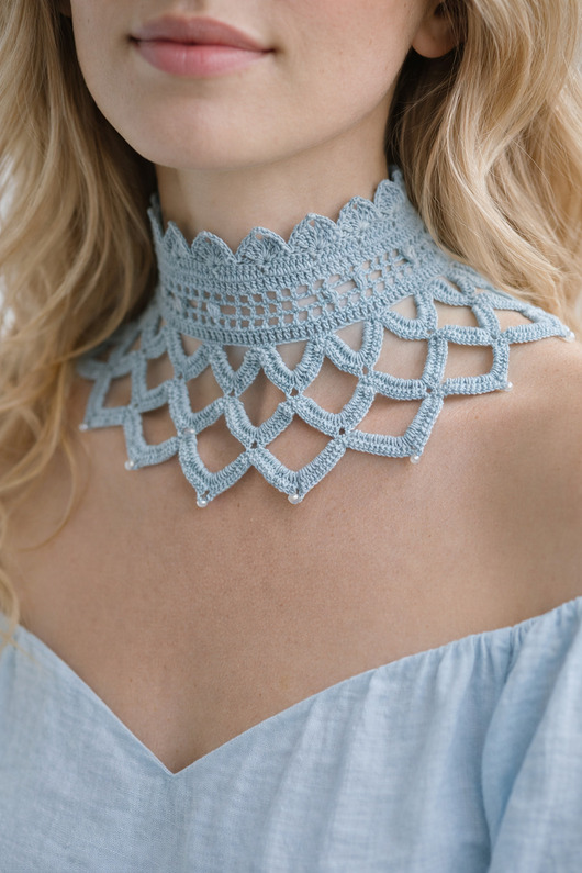 chokery Koronkowy naszyjnik light blue delikatny dodatek