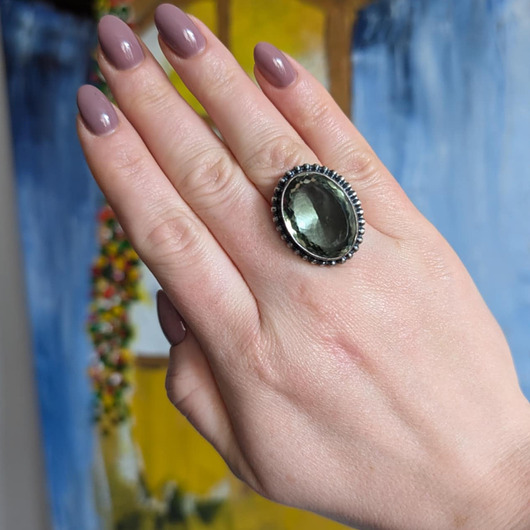 pierścionki srebrne Pierścionek zielony klejnot nadziei- ametyst