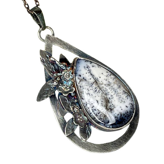 srebrne naszyjniki Naszyjnik z kroplą agatu dendrytowego - oszroniony poranek