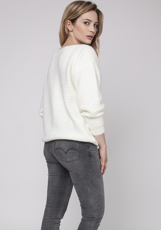 Sweter z fakturą, SWE160 ecru MKM MKMswetry