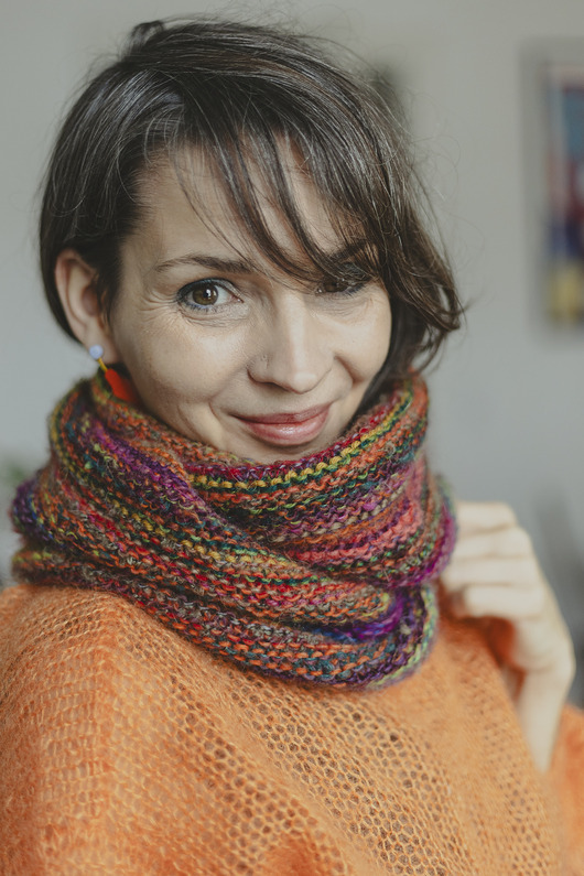 szale damskie Komin/opatulacz pomarańczowy 100% wełna