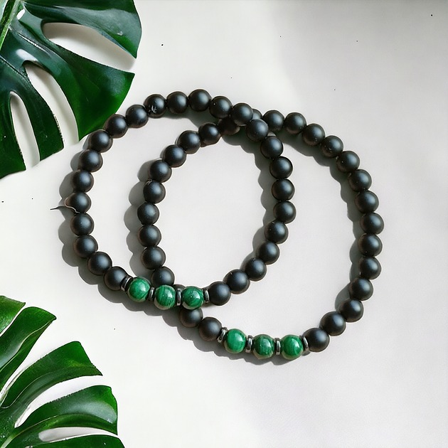 bransoletki z kamieni naturalnych KOMPLET dla PARY :: malachit - kamień miłości - onyks matowy