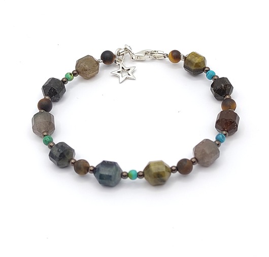 bransoletki z kamieni naturalnych Turmaliny kolory ziemi - srebrna bransoletka