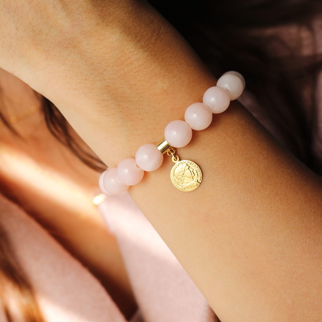 bransoletki złote Bransoletka "Rose"z jadeitów i monetą- srebro 925 pozłacane