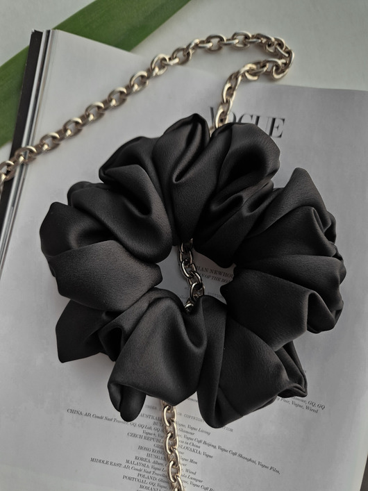 gumki do włosów Scrunchie Obsydian Black XL - gumka do włosów satynowa czarna