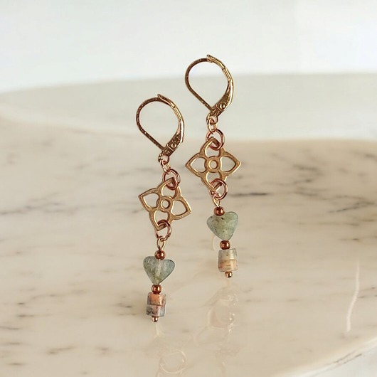 kolczyki z kamieniami Agat i labradoryt : kolczyki długie : zamknięte bigle