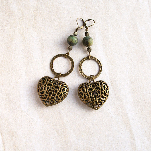 kolczyki z kamieniami UNIKATOWE kolczyki : ażurowe serca