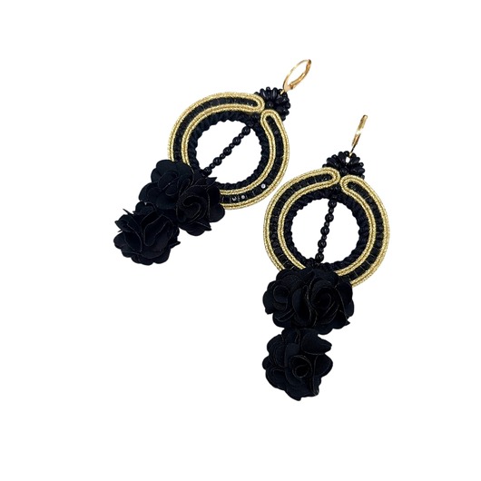 kolczyki soutache Kolczyki sutasz koła boho z kwiatami zielone Amelia