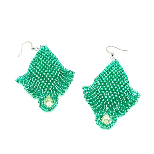 kolczyki szklane Królewskie Romby Dark Peridot - Kolczyki z kryształami