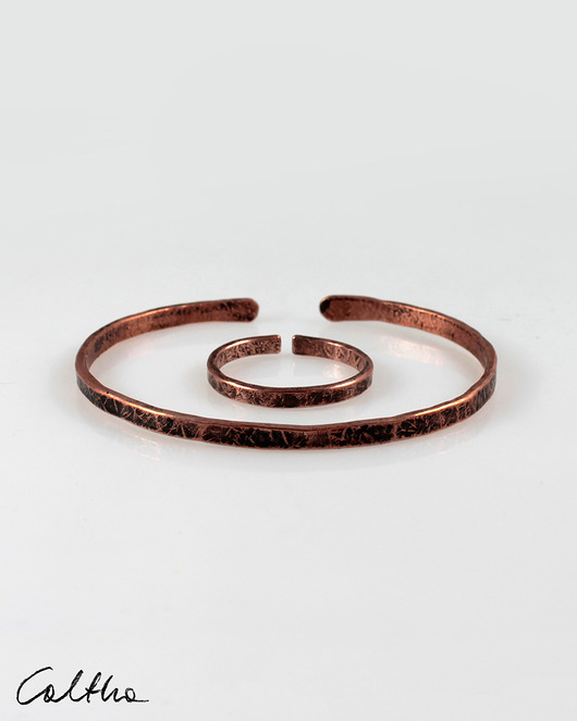 komplet biżuterii Komplet -  miedziana bransoletka + obrączka - różne rozmiary