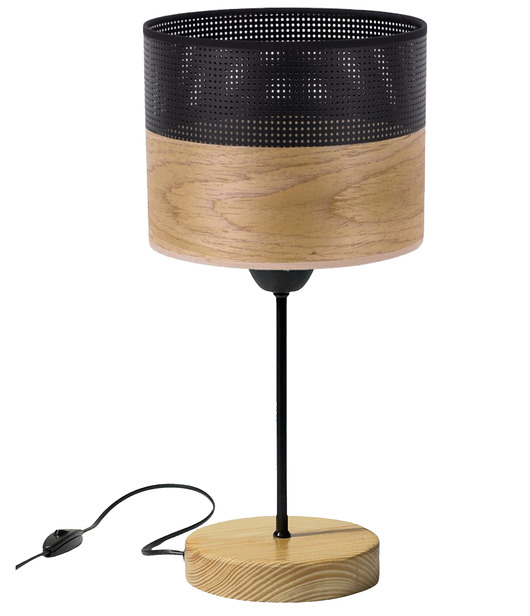 lampy stołowe Lampka Nocna Stołowa Dębowa Abażur Fornir E27 LED