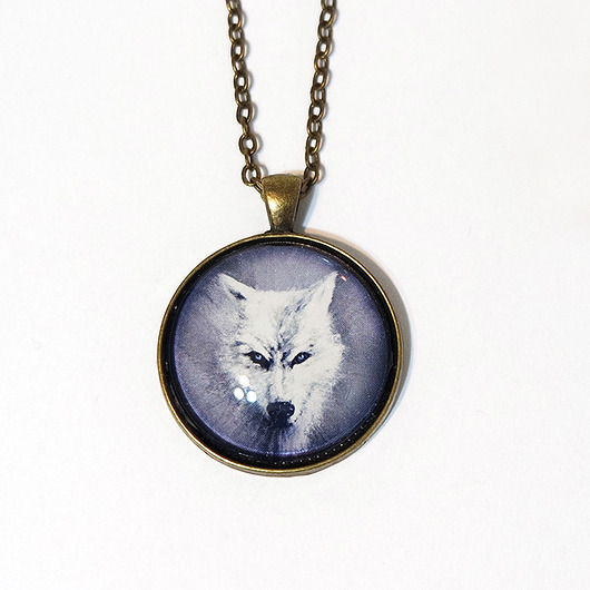 wisiory Naszyjnik, medalion - Biały wilk - prosty