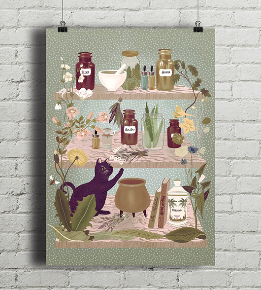 Półka z ziołową apteczką - plakat fine art minimalmill