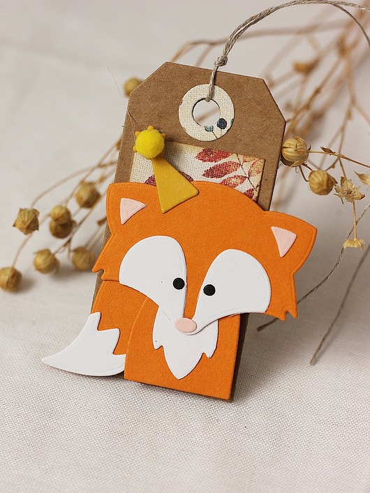 kartki scrapbooking Lisek. Bilecik do prezentu