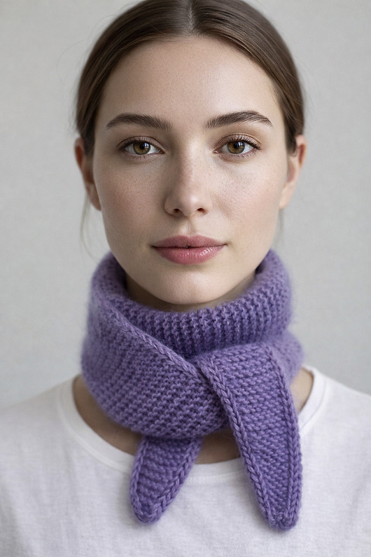 szale damskie Minimalistyczny krótki szalik wiązany ręcznie robiony merino i kid silk