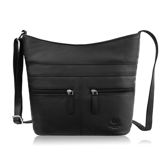 torby na ramię Torebka damska skórzana na ramię pojemna czarna listonoszka AY-23-BL