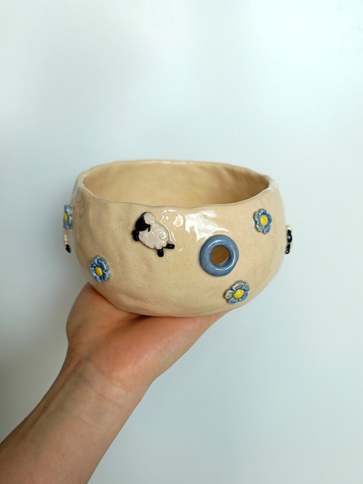 akcesoria różne Ceramiczna ręcznie robiona miseczka na włóczkę w owieczki