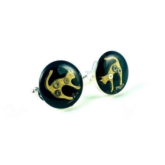 spinki do mankietów SPINKI - Steam dream - CAT Golden (black) - koty