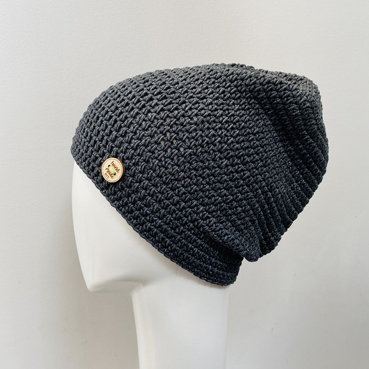 czapki damskie Czapka przejściowa cienka beanie smerf bawełna antracyt