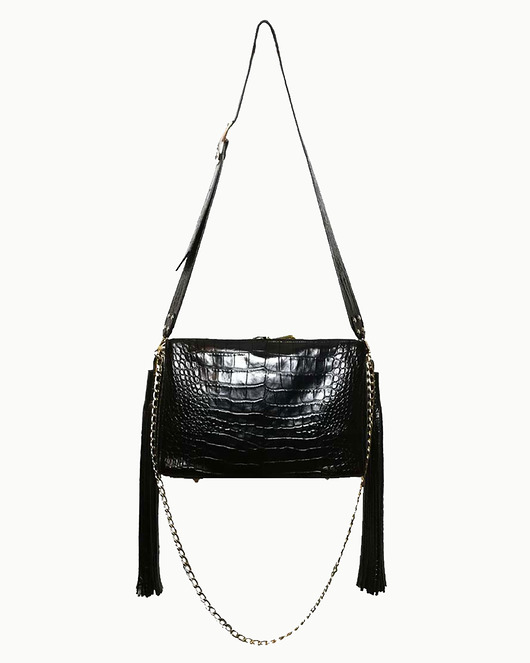 torby na ramię "Tassel bag" czarny krokodyl