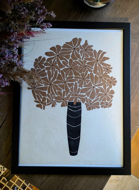 grafiki i ilustracje Ręcznie drukowany linoryt z bukietem kwiatów 28,5x38cm