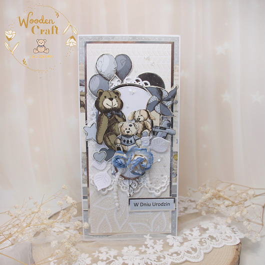 kartki scrapbooking Kartka urodzinowa dla dziecka, roczek "VintageBoy1" GOTOWA