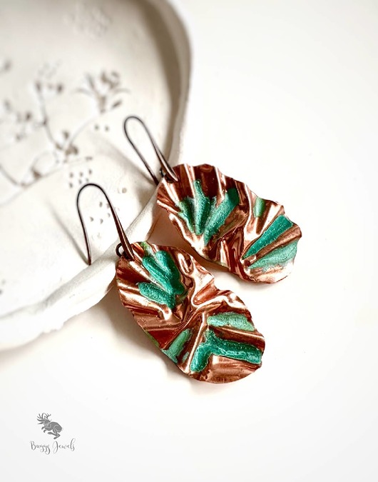 kolczyki z miedzi Owalne, Miedziane Kolczyki Handmade