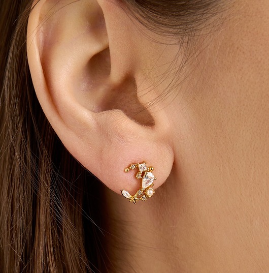 kolczyki pozłacane Złote kolczyki "Moonlight" z cyrkoniami - srebro 925 pozłacane