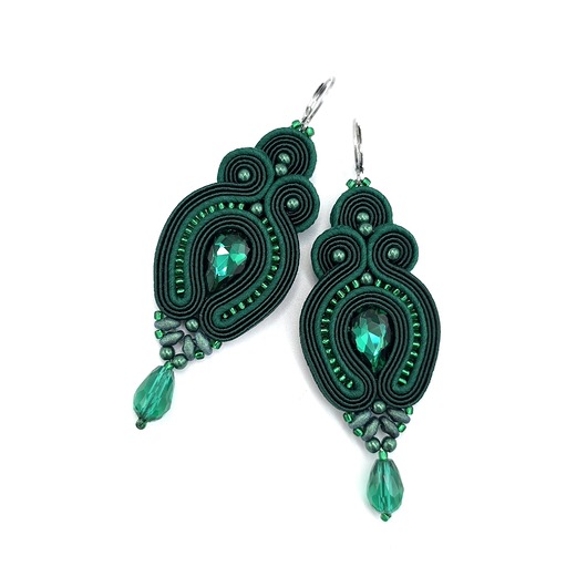 kolczyki soutache Verra kolczyki sutasz zielone lekkie wieczorowe z kryształkami