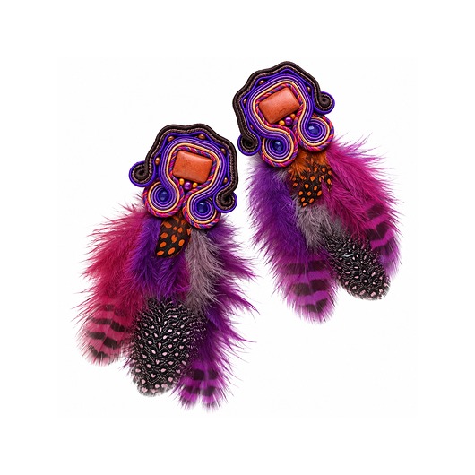 kolczyki soutache Kolczyki soutache z piórkami 