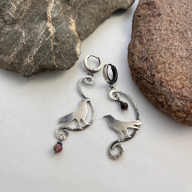 kolczyki wire wrapping Kruki z turmalinami