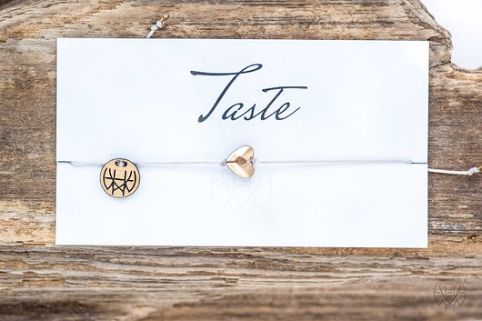 WHW Taste Big Gold Heart On Light Grey String w hand works