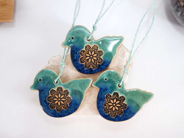 dodatki - różne 3 ceramiczne ptaszki wisząca ozdoba na ścianę