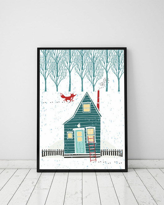 plakaty Plakat z domkiem i lisem, home sweet home