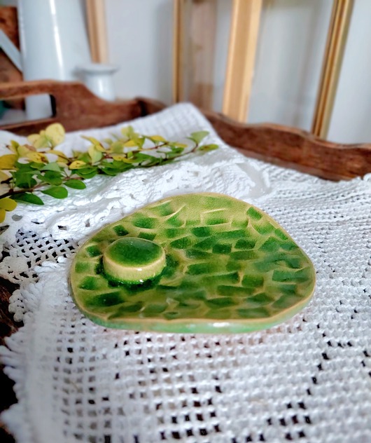 Podstawki pod kadzidełka Podstawka ceramiczna zielona na biżuterię