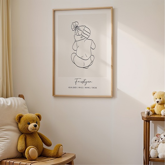 obrazy i plakaty do pokoju dziecięcego Metryczka Dziecka LineArt - personalizowany plakat z noworodkiem typ1