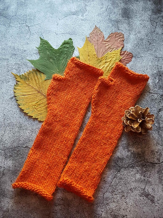 rękawiczki damskie Ciepłe mitenki z wełny owczej i lamy pomarańczowe