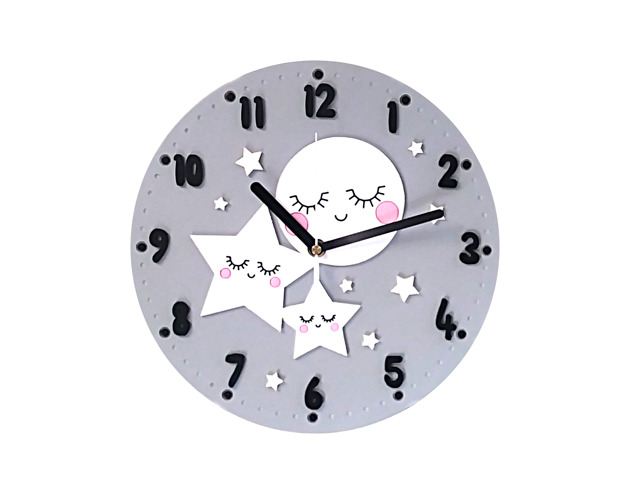 pokój dziecka - różne Zegar dla dziecka księżyc i gwiazdy szary