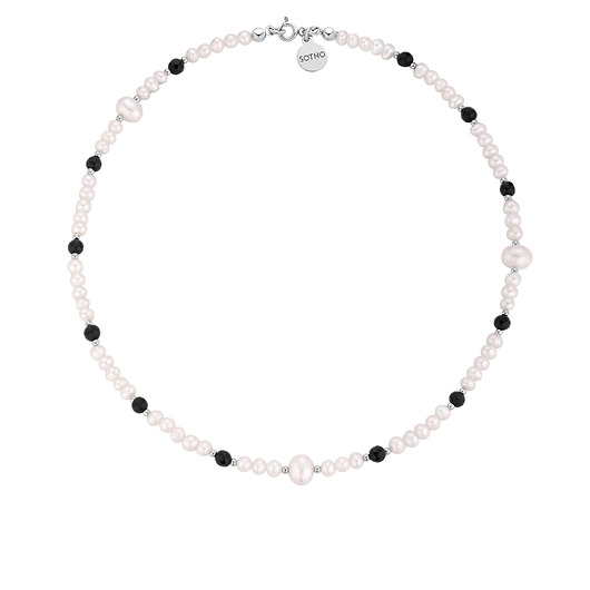 srebrne naszyjniki Srebrny naszyjnik z pereł naturalnych i onyksu