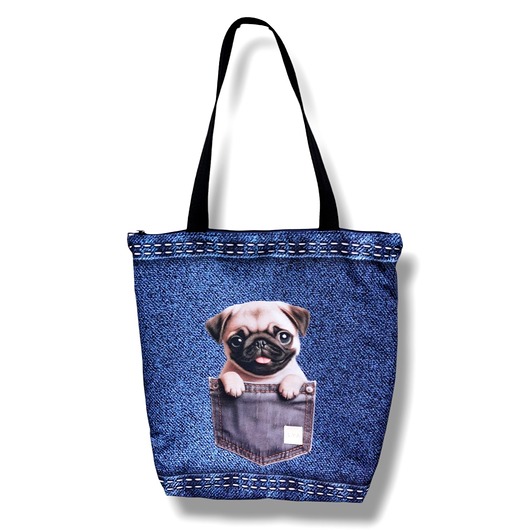 torby na ramię Torba shopper na zakupy torba na ramię torebka  z psem mops