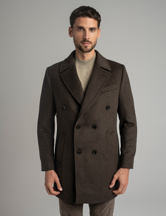 płaszcze i kurtki męskie Wełniany płaszcz dwurzędowy sortino brązowy (br2)
