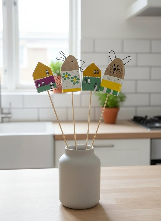 ozdoby wielkanocne Zestaw Wielkanocny Drewniane Ozdoby  na piku w Stylu Skandynawskim