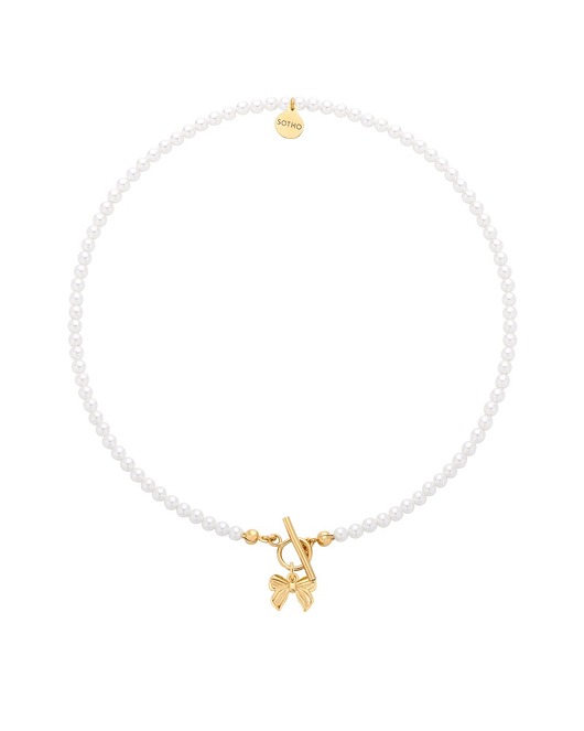 złote naszyjniki Złoty naszyjnik z białych pereł SWAROVSKI CRYSTAL z kokardką