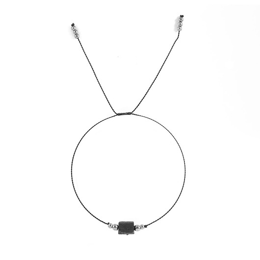 biżuteria różna Bransoletka na jedwabnej nici z mini surową bryłą - Wersja Srebrna