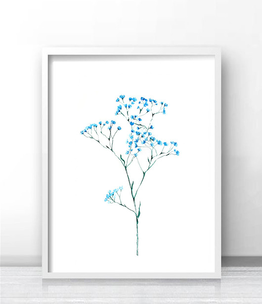 Błękitne dzikie kwiaty - autorski plakat 30x40cm Karolina Kijak