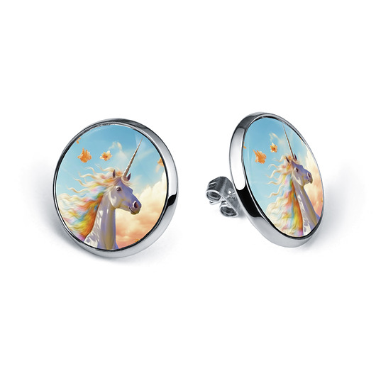 kolczyki - inne Kolczyki sztyfty Jednorożec tęczowy bajkowy motyw