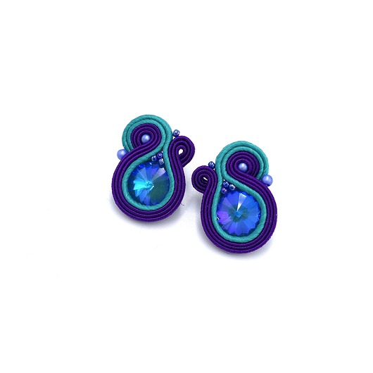 kolczyki soutache Kolczyki sutasz sztyfty morsko fioletowe nieregularne Ella